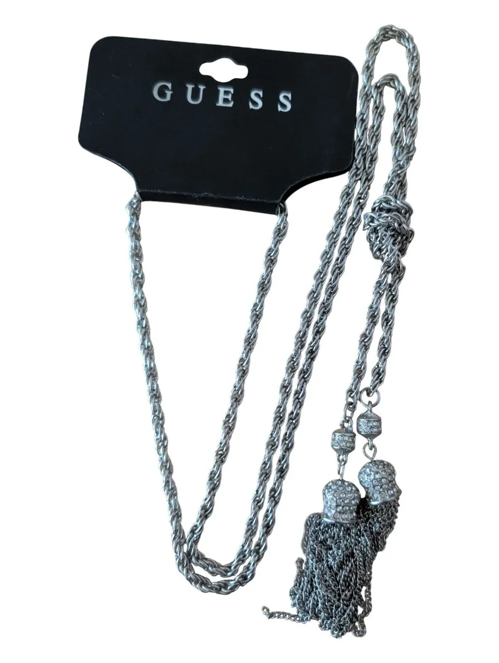 GUESS Silver Tassel Rope Necklace